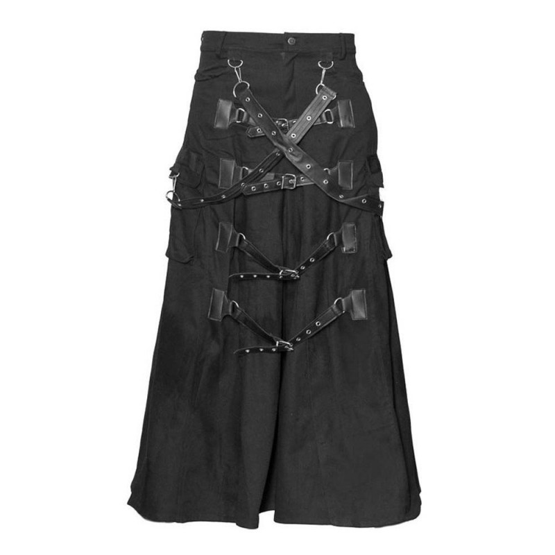 Men’s Gothic Trouser Long Pant Black Cyber Punk Bondage Skirt 
